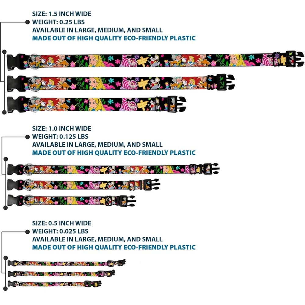 Buckle-Down Plastic Clip Collar Alice's Encounters in Wonderland - 1/2" Wide Med - Picture 2 of 10
